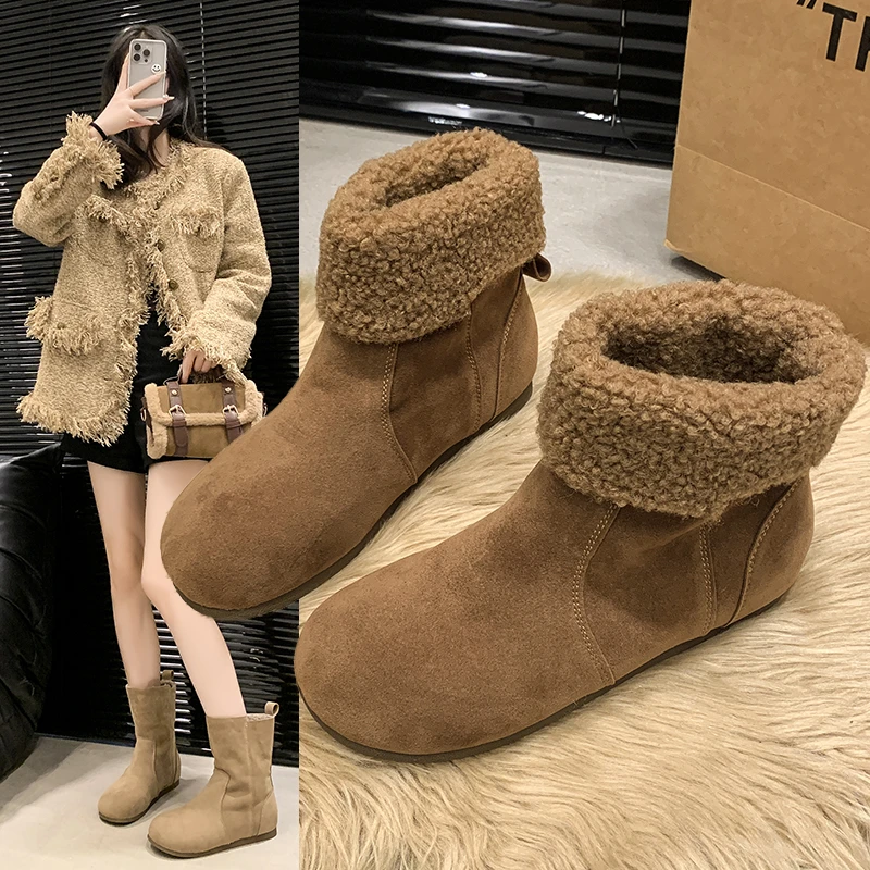 两穿法软皮雪地靴女冬2025年新款森系复古毛毛短靴加绒棉鞋子