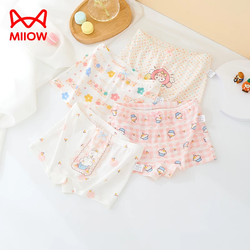 MiiOW/猫人莫代尔女童宝宝内裤平角中大童女孩小童透气柔软四角裤
