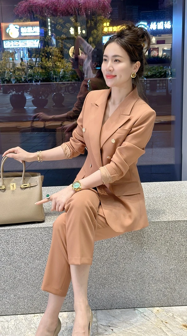 【ZQHK】子琪品牌2024新款时尚显瘦手工戗驳领气质西装套装