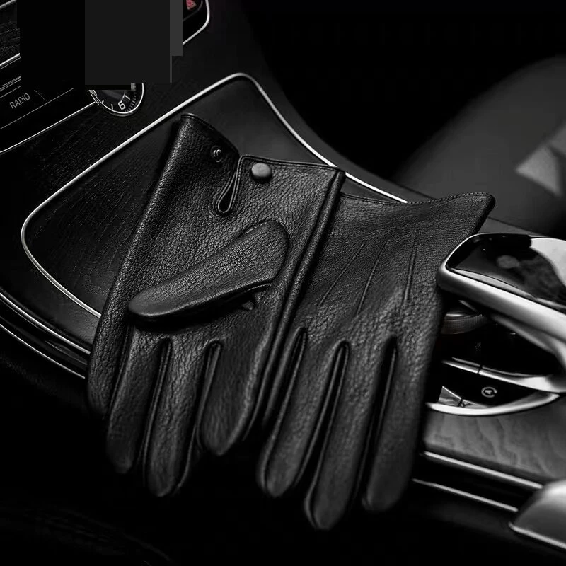 进口真皮手套男士触屏无内衬紧手薄款骑行开车防滑山羊皮手套男