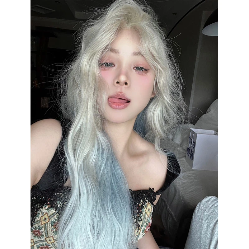 芙芙专属【海洋公主】假发女蓝白挑染慵懒羊毛卷时尚减龄蓬松假发