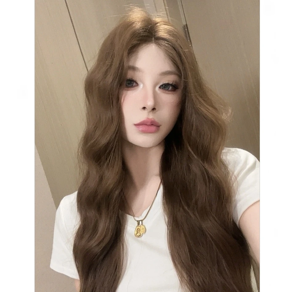【邂逅黄昏】假发女小额蕾丝奶茶栗棕色慵懒羊毛卷时尚整顶假发