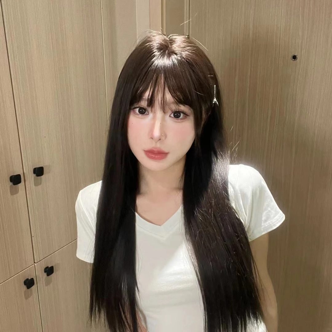 【内娱元英2.0】假发女款齐刘海黑长直纯欲减龄假发自然全头套