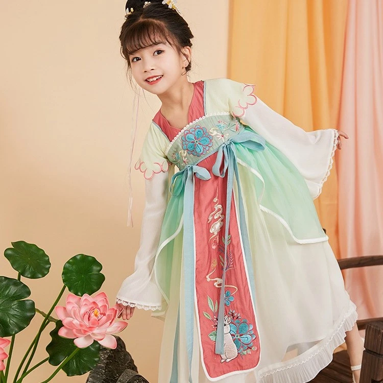 【花涧有兔】女童唐韵汉服绣花云肩古风复古汉服襦裙表演服连衣裙