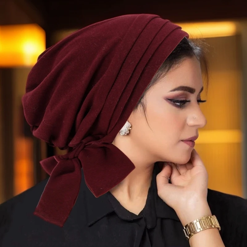 秋冬新款时尚气质立体感四条杠绑带帽子头巾