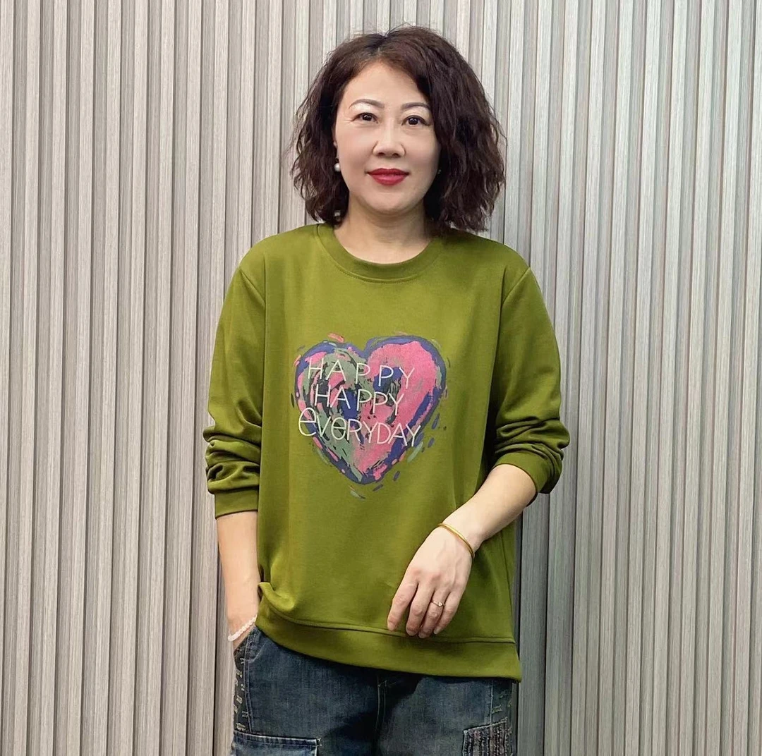 JIAXIN/珈辛早秋新款休闲宽松开叉爱心妈妈装卫衣春秋显瘦长袖