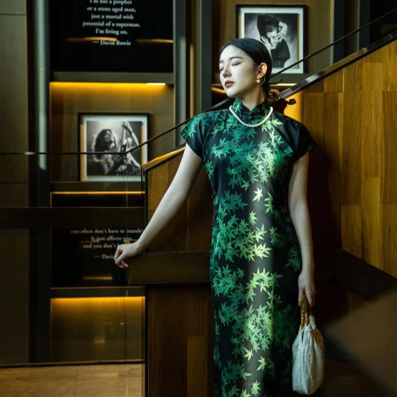 一然原创【枫林晚】夏季古法全开襟手工显白显瘦气质国风旗袍128CM