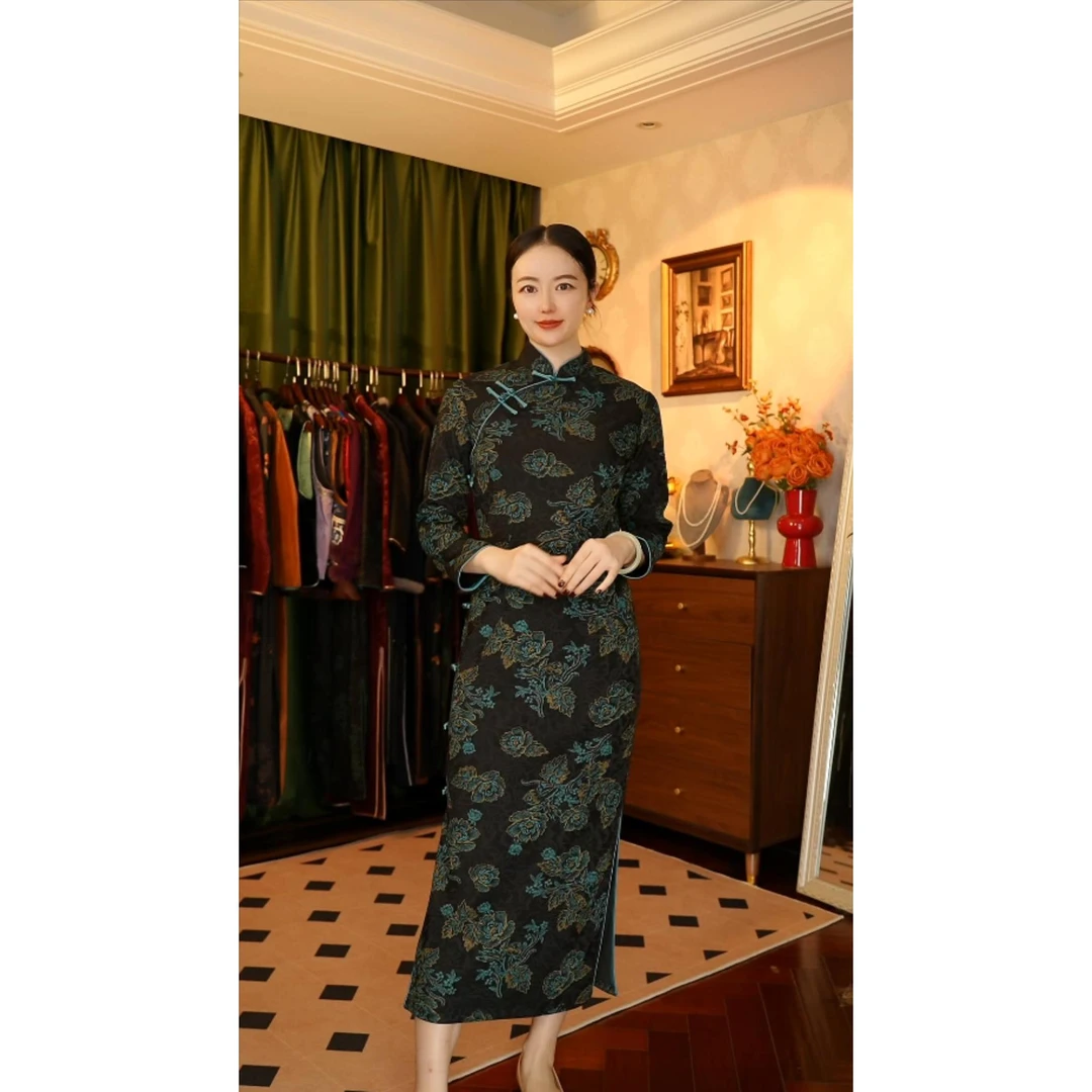 【玲珑】2024国风加绒加厚复古气质优雅显瘦日常款旗袍125CM