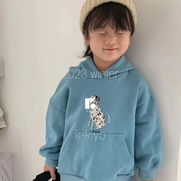 小童冬季男女童加绒洋气百搭圆领印花长袖卫衣