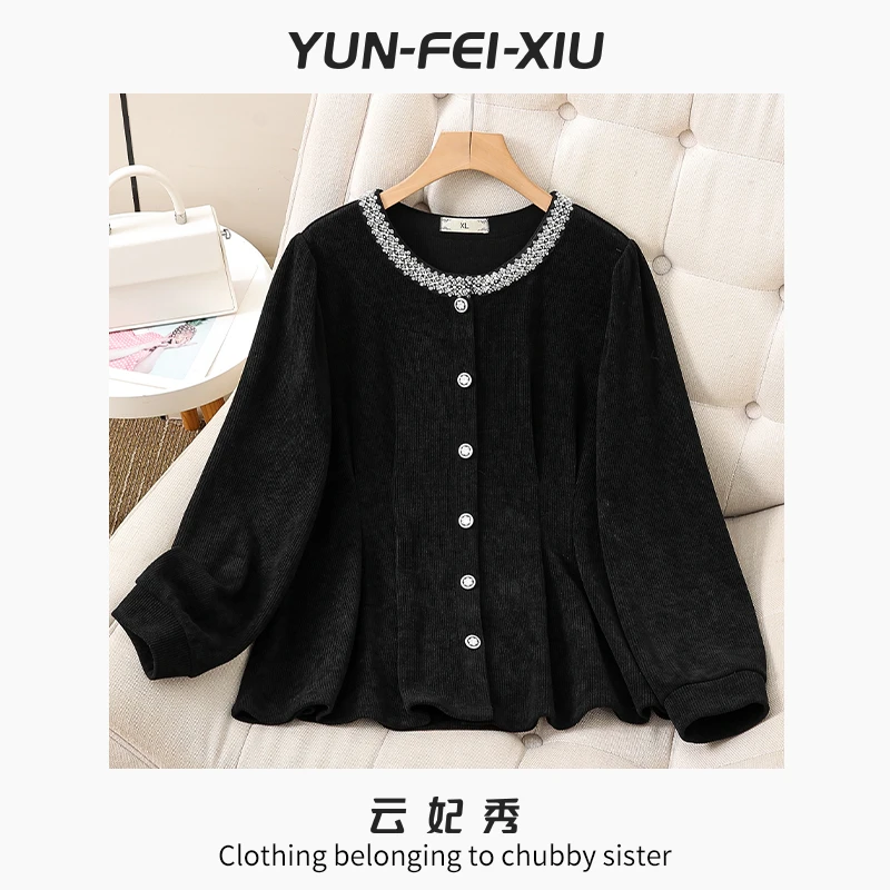 云妃秀大码女装针织衫时尚休闲微胖宽松显瘦减龄开衫百搭冬22310
