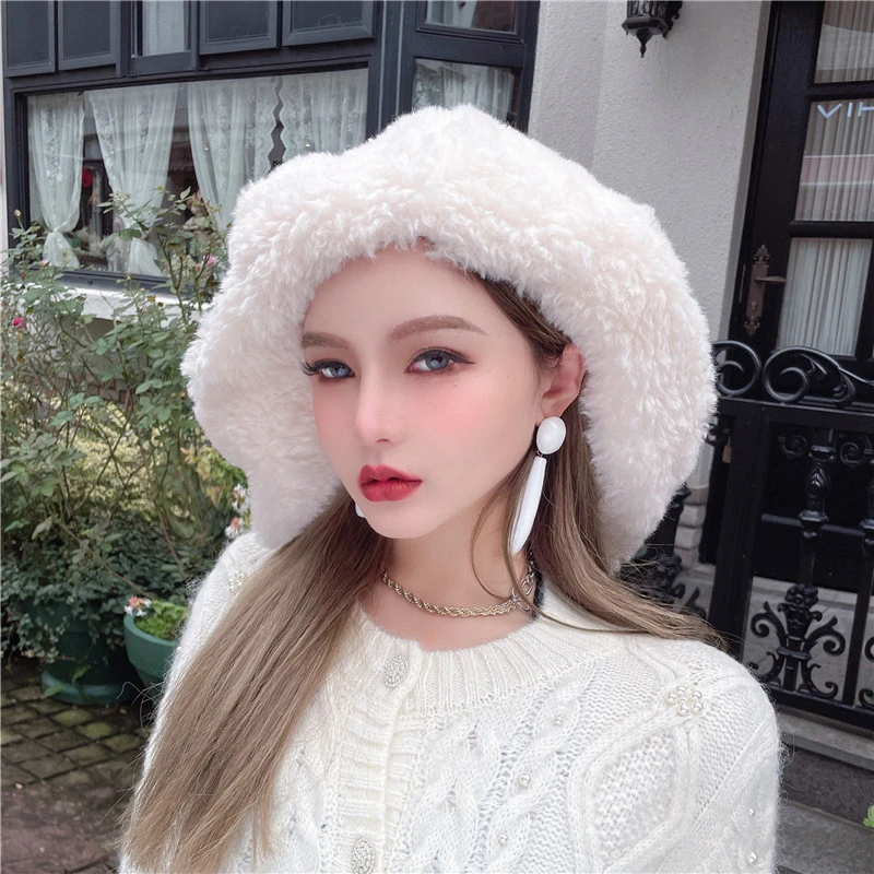 CREAMPP 纯白羊羔绒加厚云朵帽 秋冬纯洁乳白甜美显脸小大贝雷帽