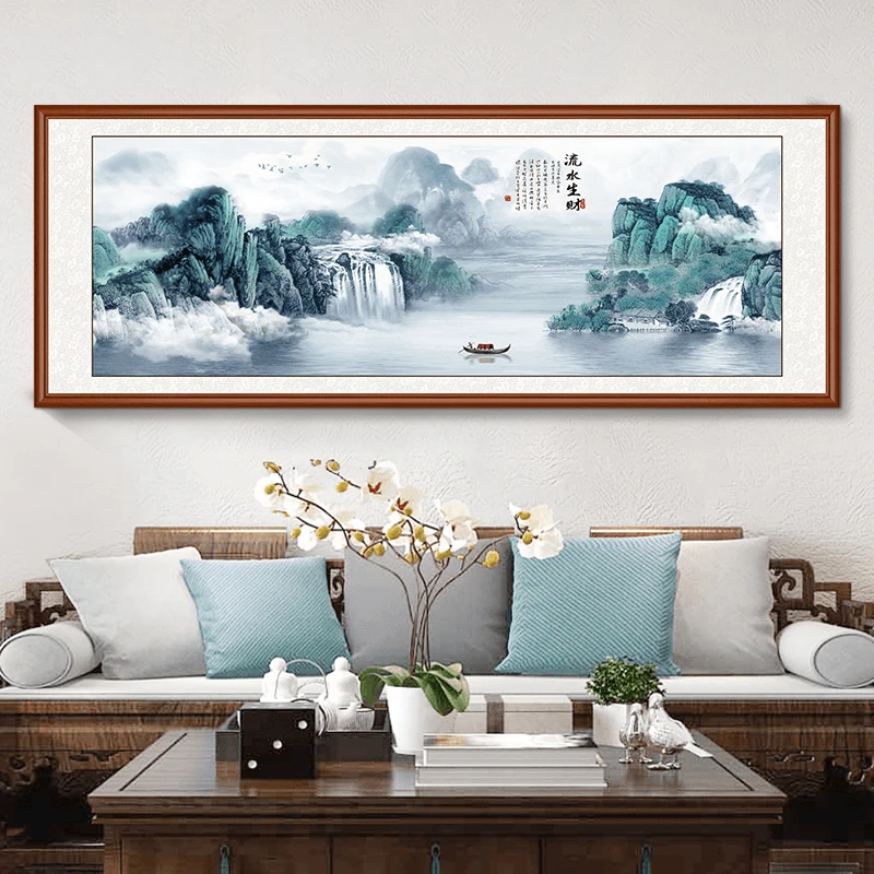 【流水生财】双11 带框装裱  高清微喷装饰画 新中式山水画