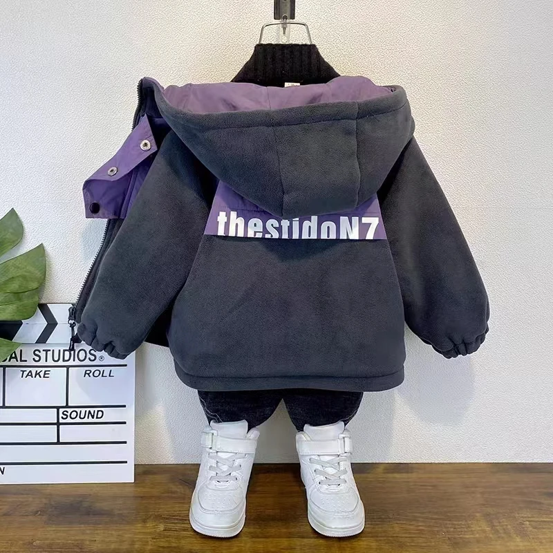 男童秋冬季外套奥粒绒2025新款中小儿童加绒加厚二棉衣宝宝薄冬装