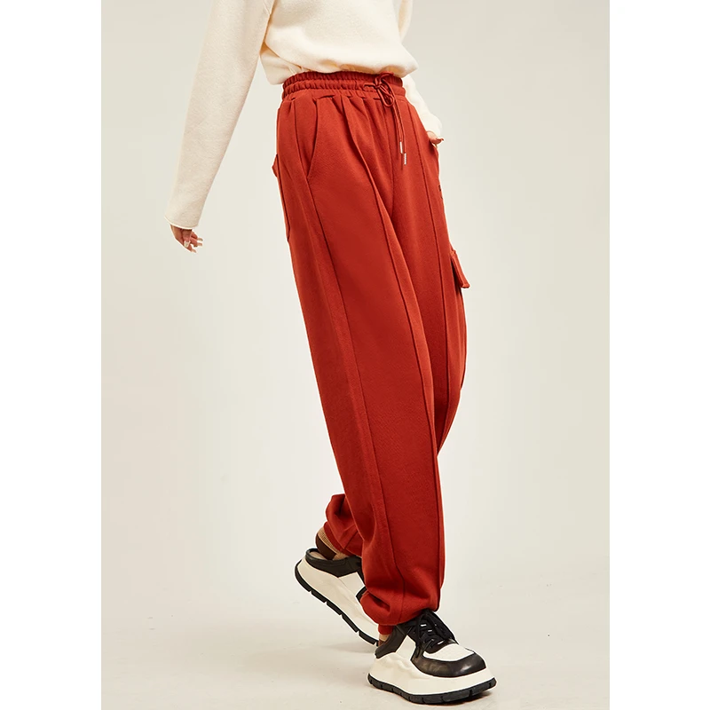 木果果木2023秋冬新款工装风宽松抽绳哈伦休闲束口裤女