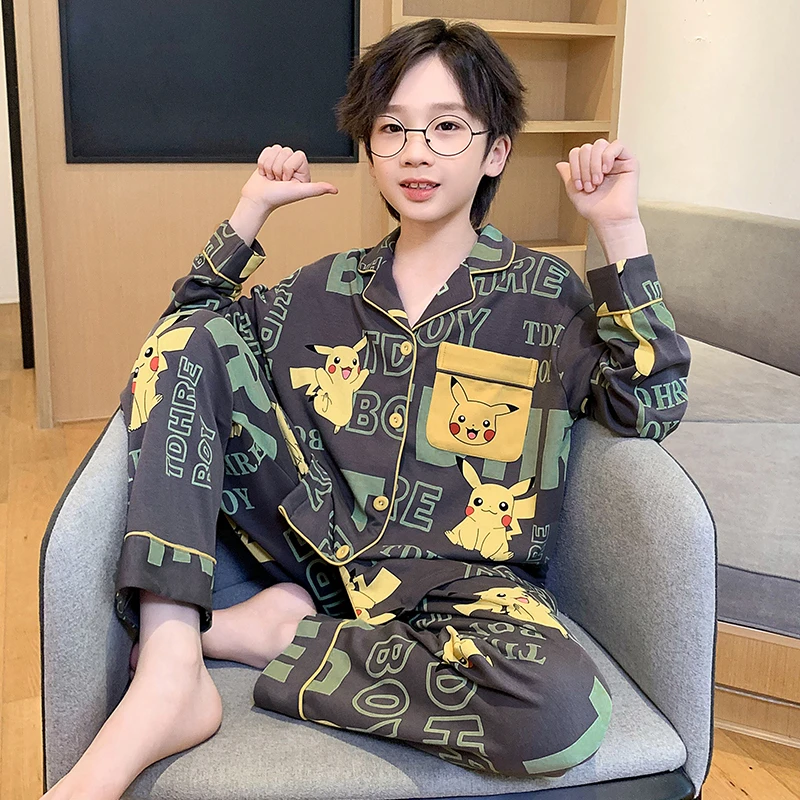 bejirog/北极绒休闲卡通款青少年春秋季长袖纯棉男童睡衣居家套装