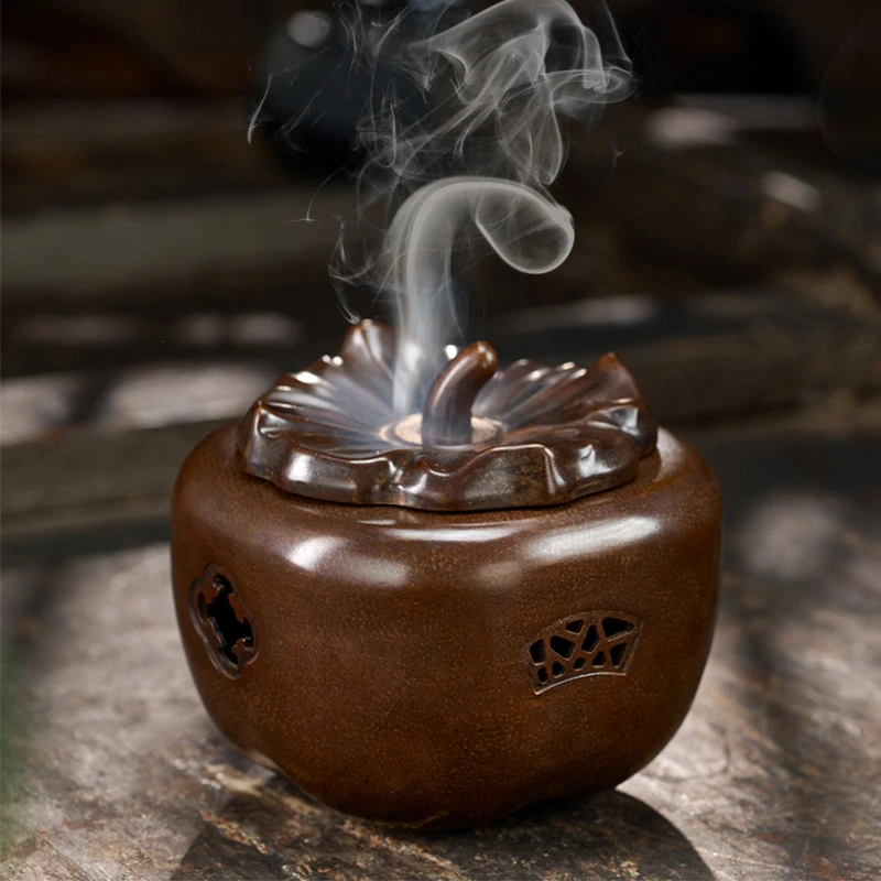 黄铜香炉家用室内檀香沉香薰香炉茶道柿柿如意创意柿子茶桌台摆件