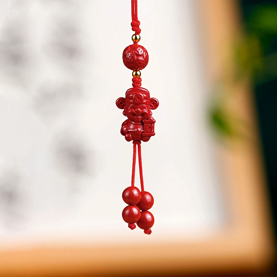 天然辰砂朱砂财神手机挂天然玉石挂件吊坠护身符本命年