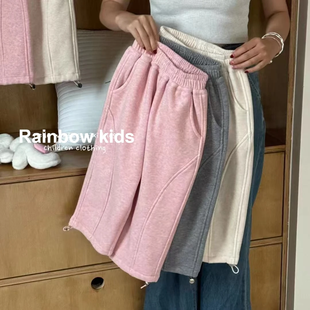 【Rainbow】2024冬款加绒运动裤韩版弯刀裤-PF1513