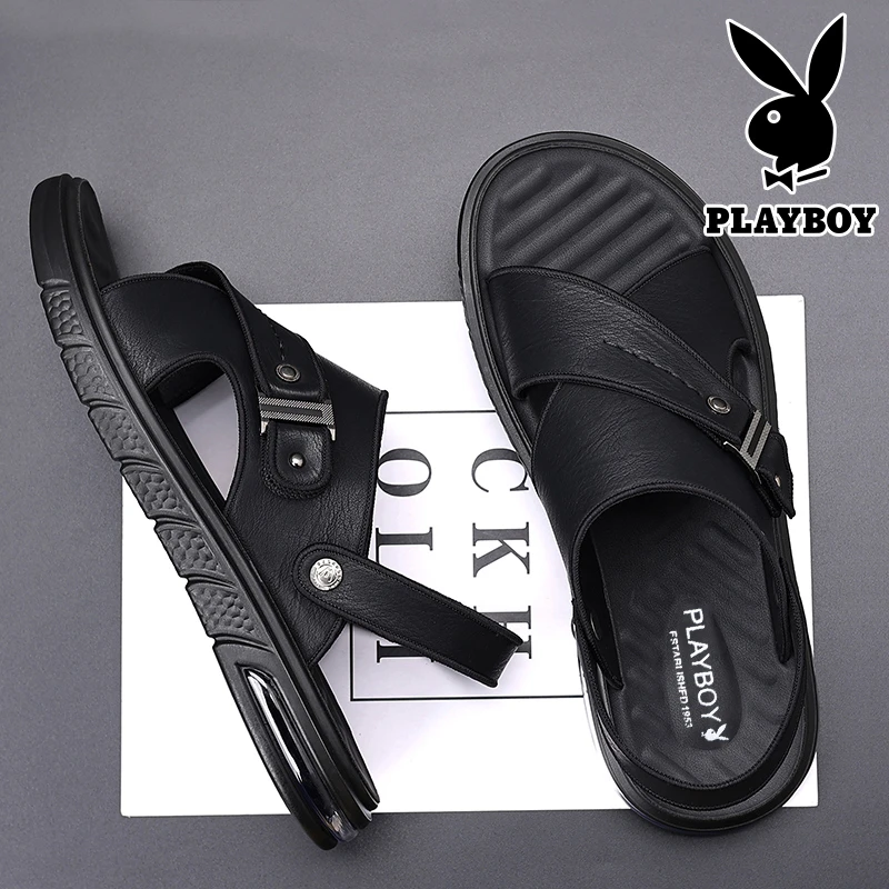 花花公子男士凉鞋男真皮夏季潮流外穿拖鞋百搭软底防滑休闲沙滩鞋