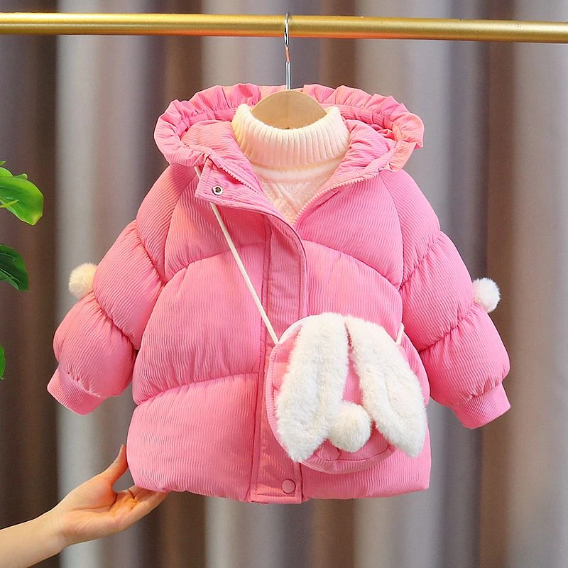 2023新款女童连帽棉衣冬季棉袄女宝宝加厚冬装儿童装宽松棉服外套