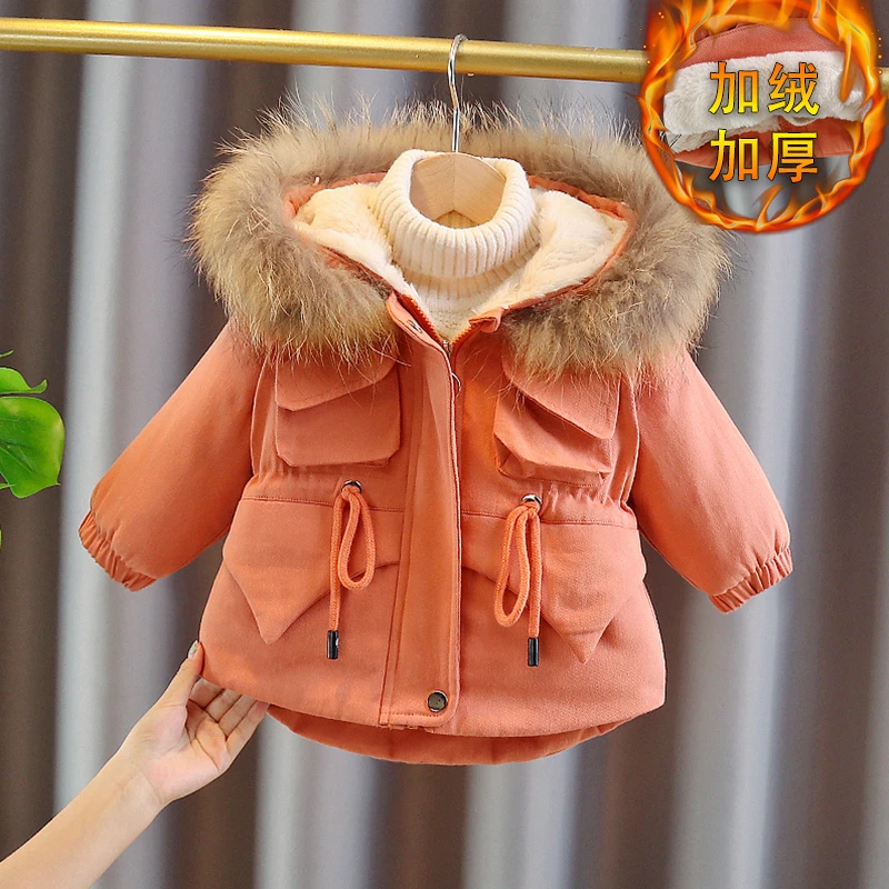 女童冬装加绒棉服中长款加厚保暖棉衣女宝宝韩版洋气秋冬外套上衣