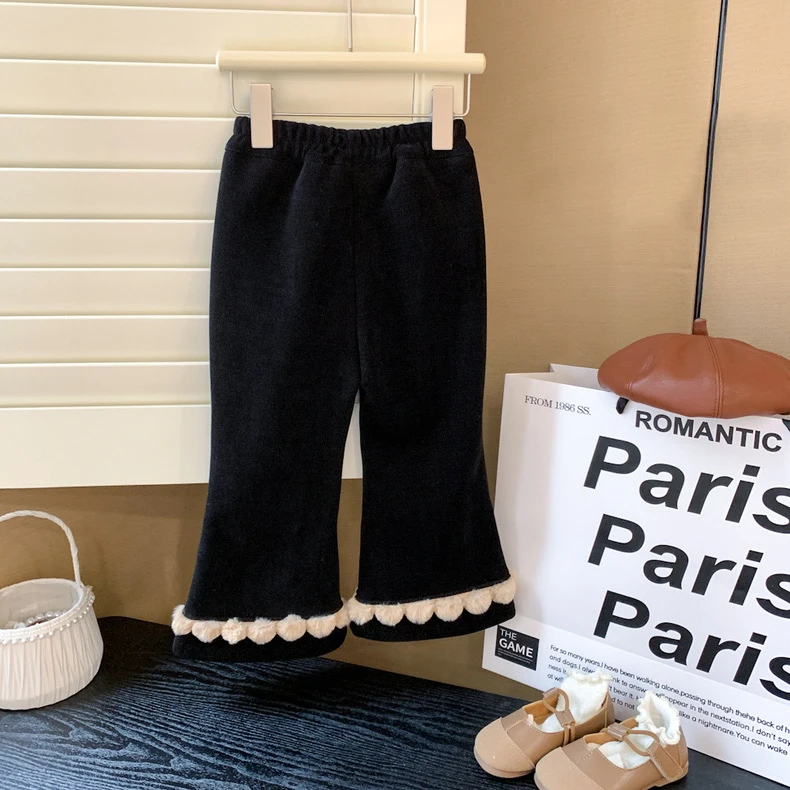 K59女童秋冬季时尚网红儿童洋气加绒裤小女孩加厚长裤秋装喇叭裤