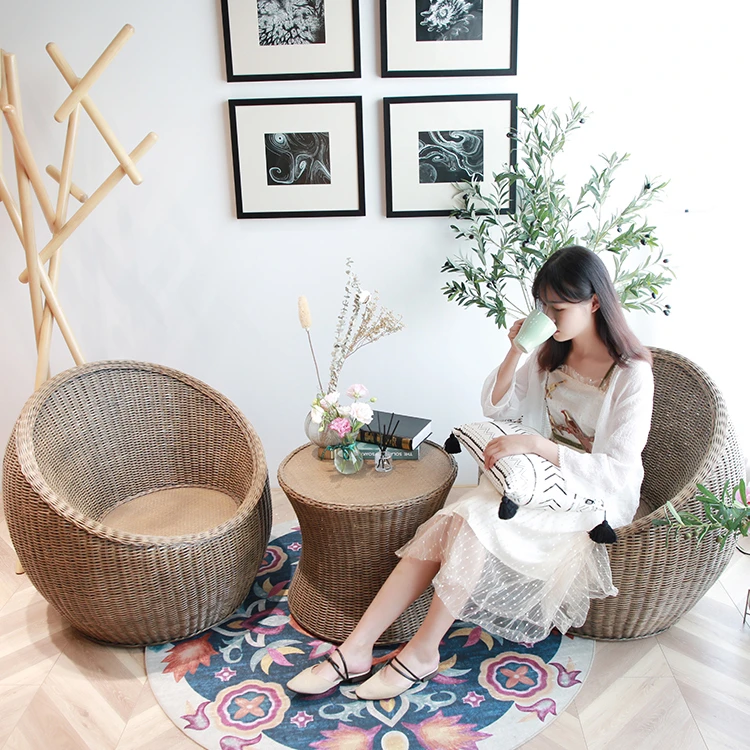 三件套阳台桌椅手工彩色藤编椅子庭院花园休闲椅组合家用椅