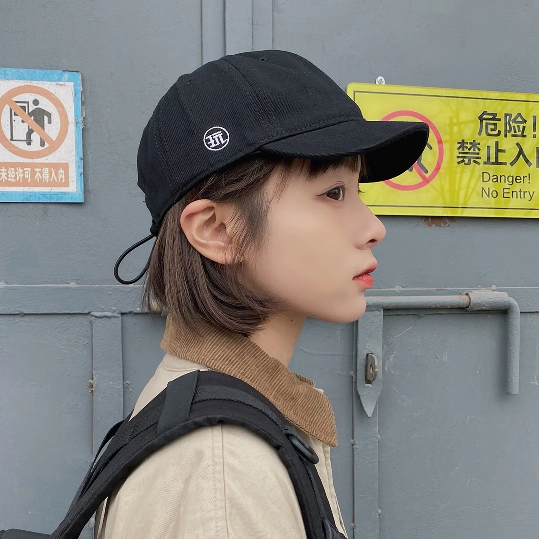 短檐帽子日系潮牌鸭舌帽女情侣韩版ins风百搭短帽檐棒球帽男时尚