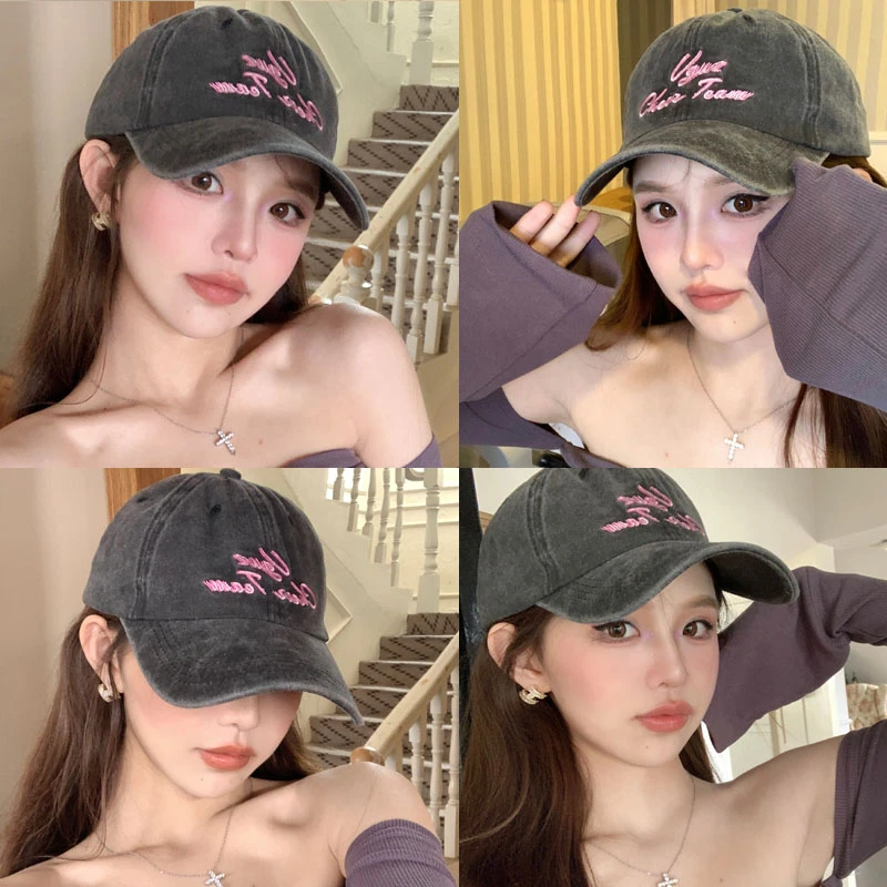 帽子女鸭舌帽软顶女款夏季字母百搭水洗纯色棒球帽显脸小男牛仔帽