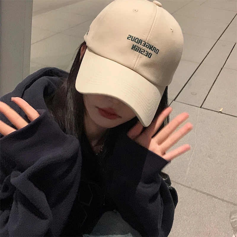 显脸小棒球帽女夏季日系深顶宽帽檐软顶鸭舌帽韩版大头围米色帽子