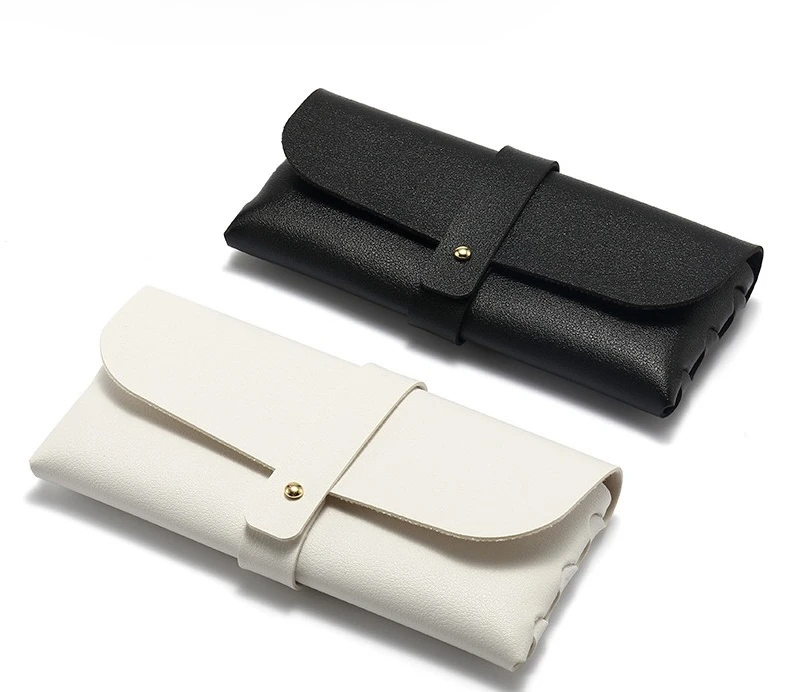 眼镜盒现货批发黑色皮质眼镜盒PVC钉扣软包太阳镜盒墨镜盒