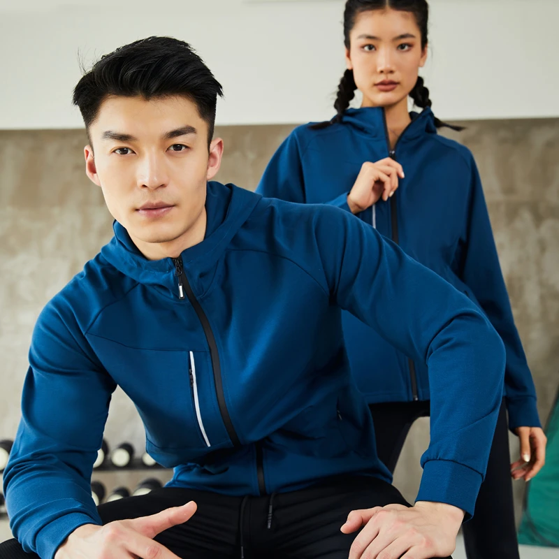 秋冬情侣款跑步运动外套加厚防风保暖健身训练服速干拉链连帽开衫