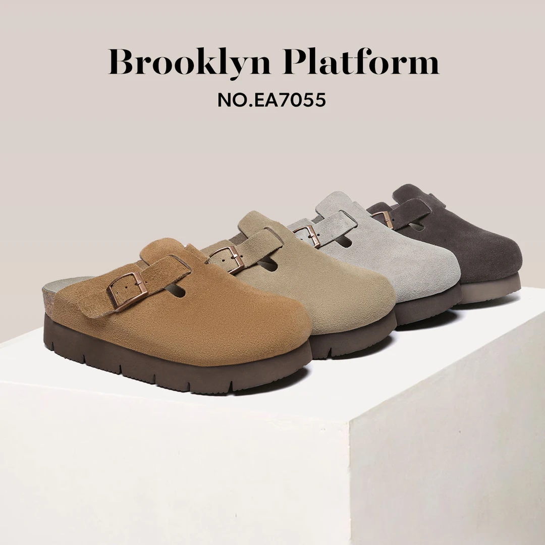 澳洲EVERAU勃肯鞋厚底凉鞋增高4CM 学院半包头舒适高底女鞋EA7055