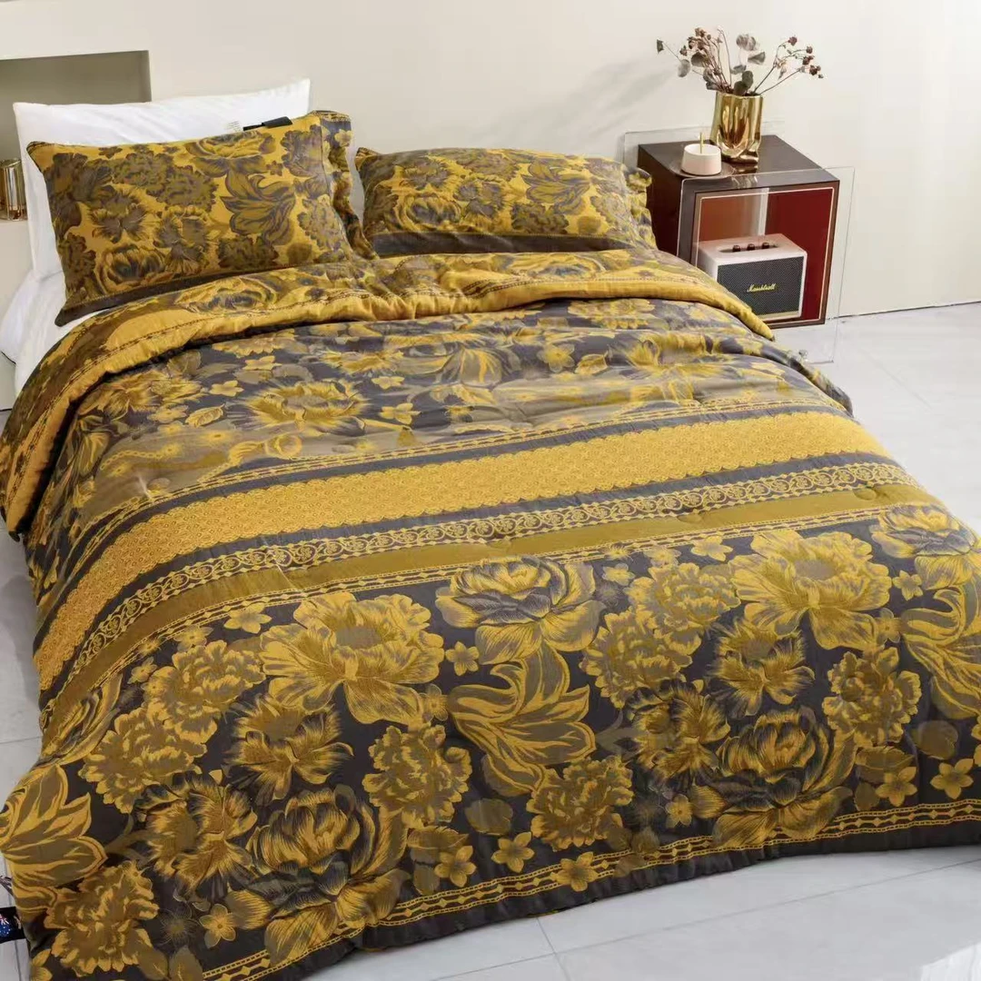 盛世牡丹230*200高端轻奢纯棉双层纱黑金多功能春秋被印花床盖