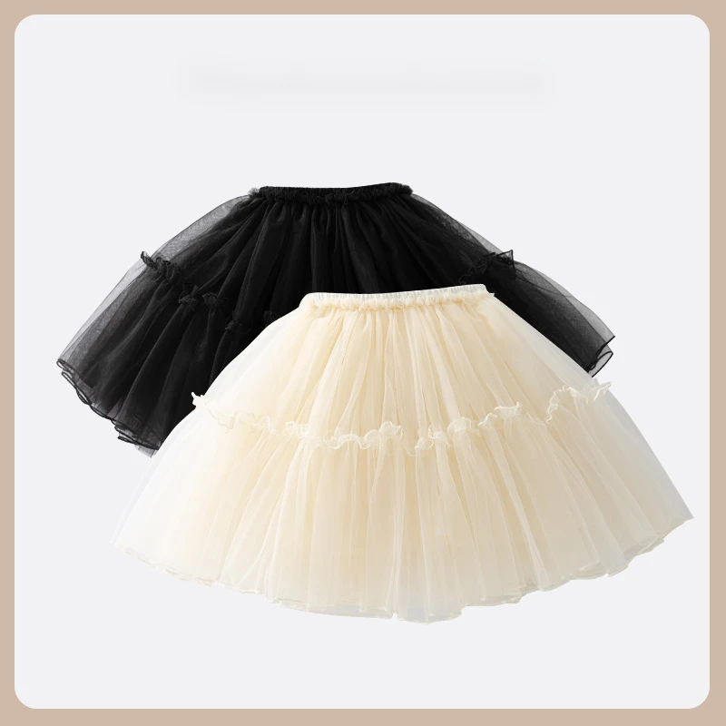 女童裙子春秋儿童短裙网纱蓬蓬裙女小童宝宝洋气tutu裙半身裙黑色