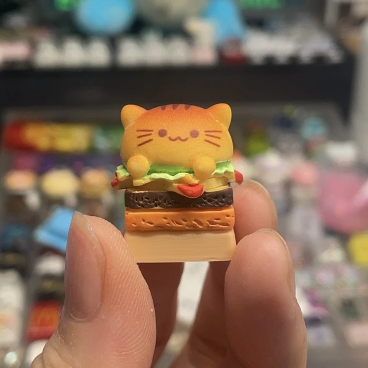 汉堡猫咪个性键帽可爱手工键帽