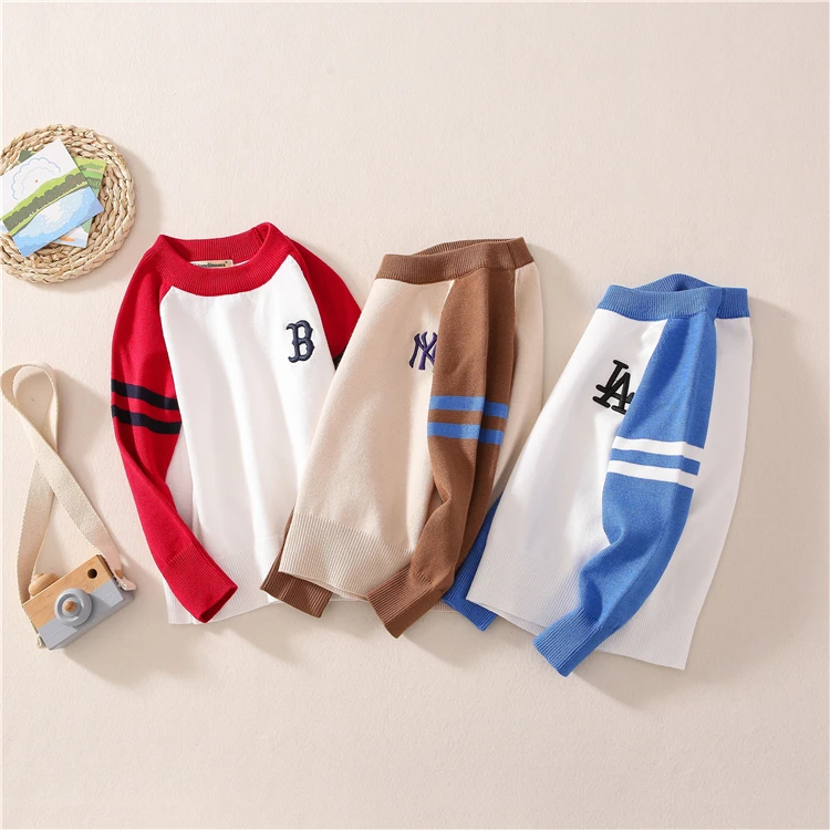 新款潮牌男童女童春秋冬条纹针织衫宝宝打底毛衫儿童保暖圆领毛衣