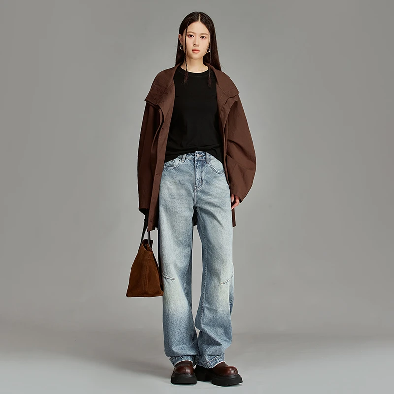 夏季原创阔腿牛仔裤女中高腰垂感宽松时尚高街风休闲百搭弯刀裤