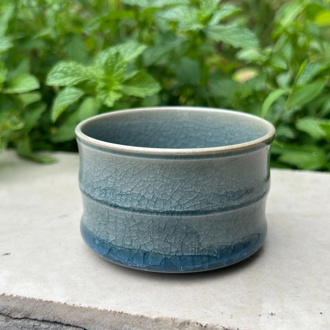 微瑕汝瓷竹节杯仿北宋天蓝釉晨星曦冰花鱼鳞片原泥胎原矿釉支钉烧