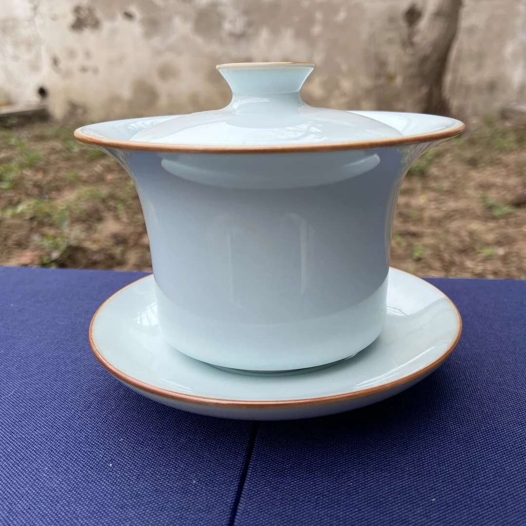 月光白三才马蹄盖碗150CC纯手拉赵琳底款