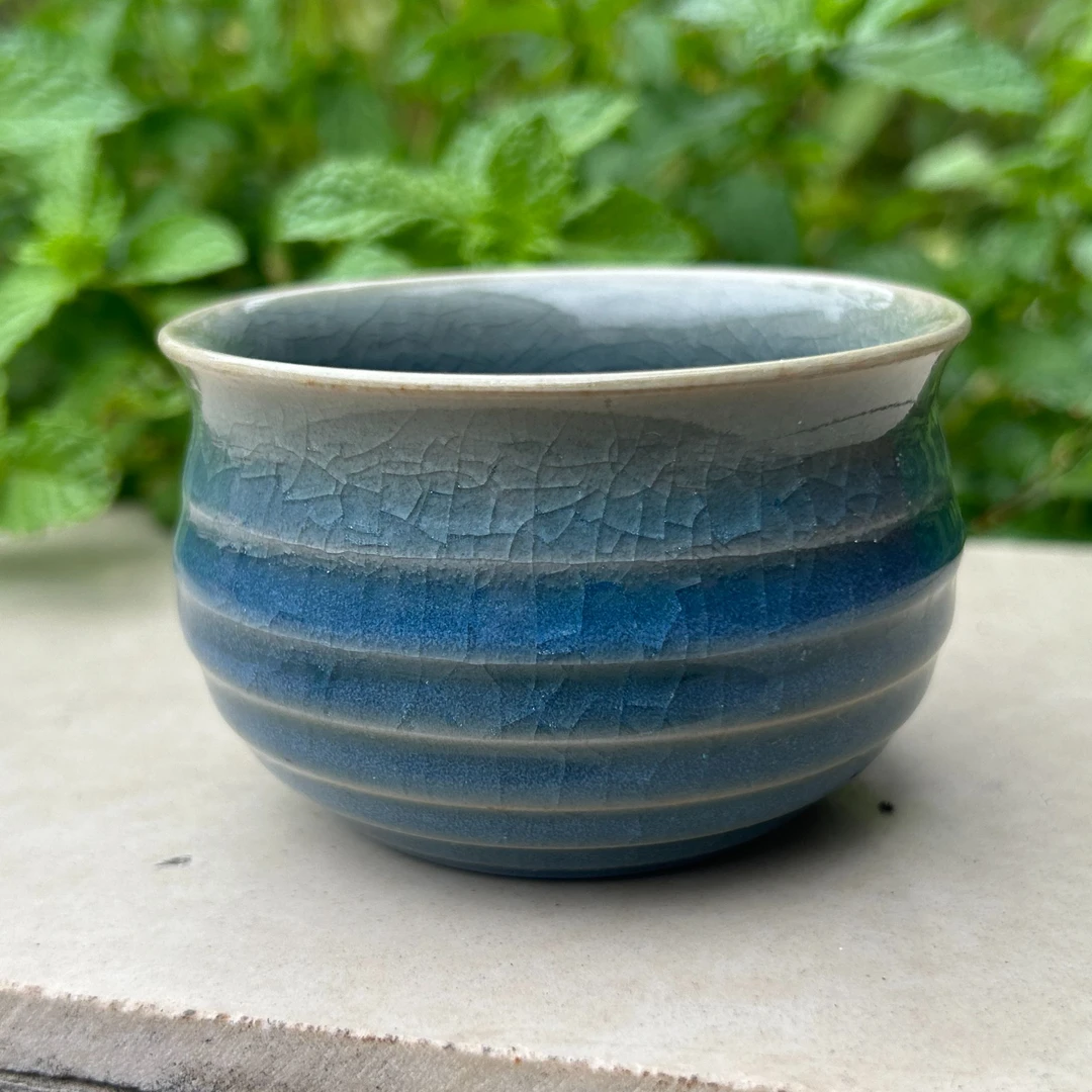 微瑕炫纹杯仿北宋天蓝釉全手工原泥胎原矿釉支钉烧100cc主人杯