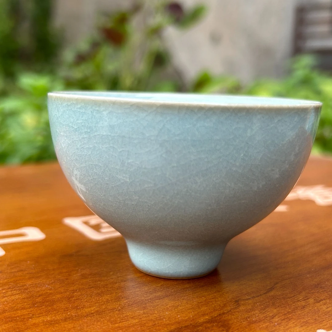 汝瓷天蓝高足杯圈足烧主人杯纯手拉原泥胎原矿釉天青系列