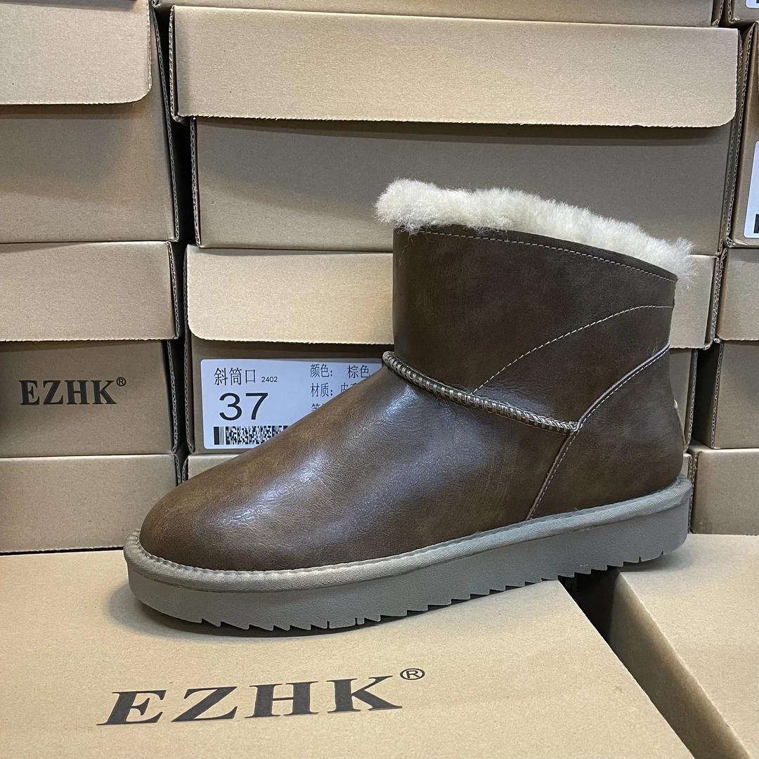 新款防水雪地靴女短筒加绒保暖厚底皮毛一体棉鞋大码41-44码男女