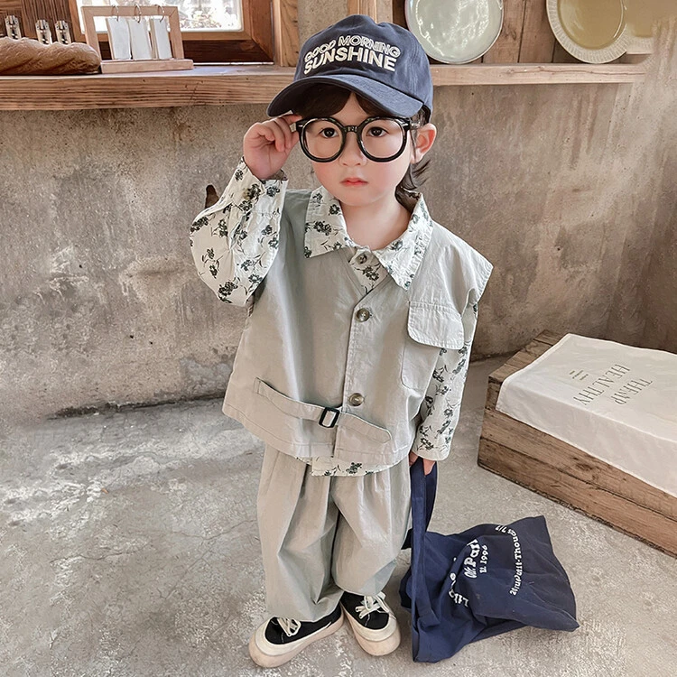 男童套装春秋款2025新款儿童潮帅气时髦衬衫三件套童装痞帅秋款