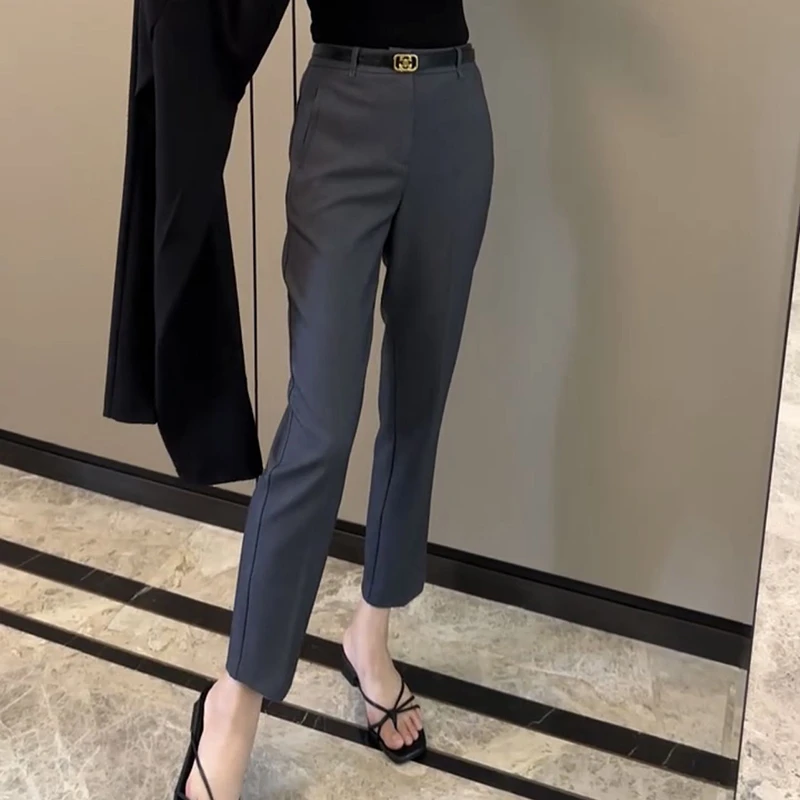 梨形显瘦大码直筒西装休闲裤子女2024年秋季新款高腰九分裤哈伦裤