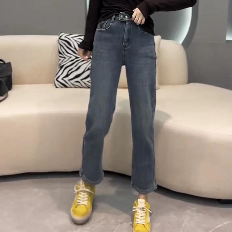 梨形显瘦大码九分直筒烟管牛仔裤子女2025年春秋季新款加绒加厚