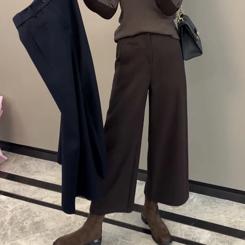 梨形显瘦大码宽松阔腿裤九分休闲裤子女2025年冬季毛呢裤洋气减龄