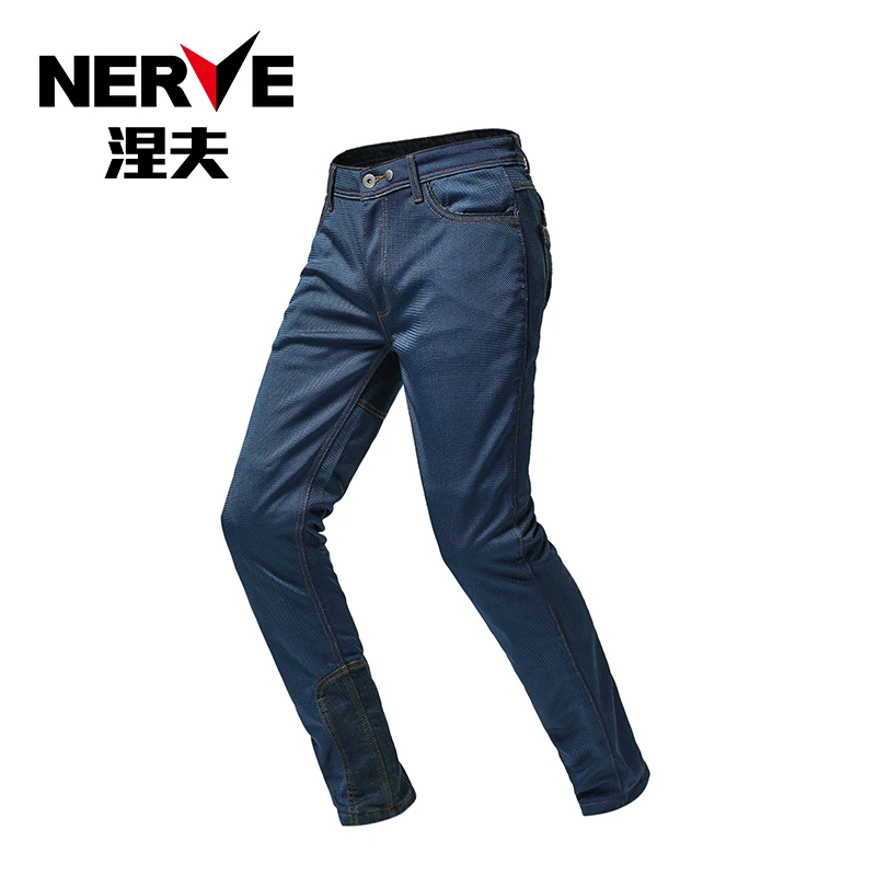 NERVE涅夫曼特拉蓝色摩托车骑行牛仔裤男机车裤防摔耐磨夏季透气
