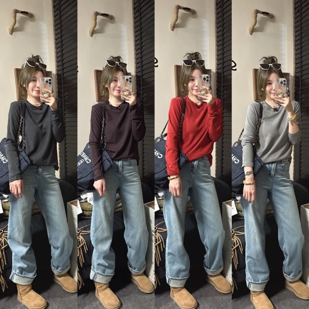 【思含】秋冬百搭长袖纯色磨毛打底内搭SH