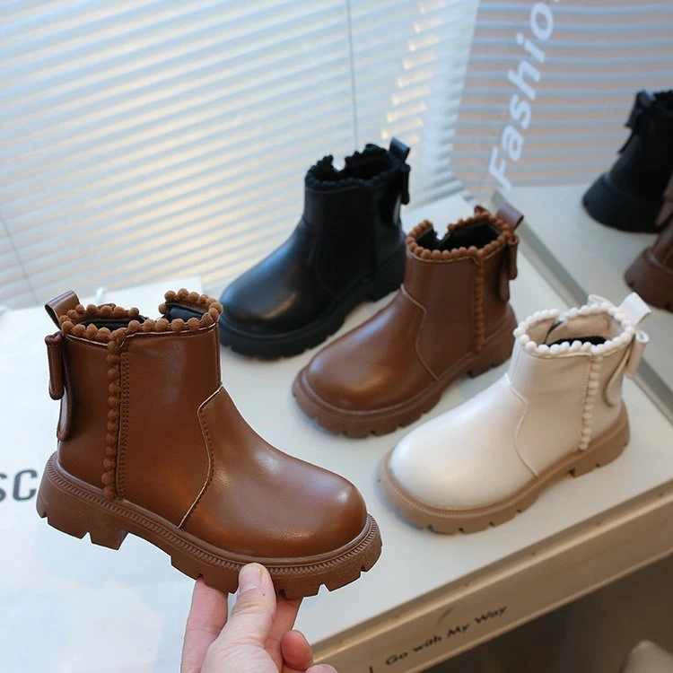 女童鞋子二棉鞋2024冬季款时尚女宝宝马丁靴女孩公主靴加绒英伦风